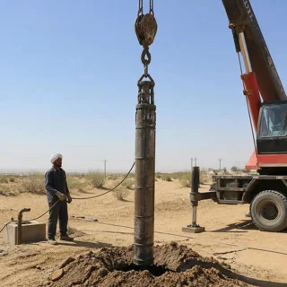 🚜 تجربه تعمیر و تعویض موتور چاه عمیق با جرثقیل | بیرون کشیدن لوله‌های چاهی و پمپ شناور