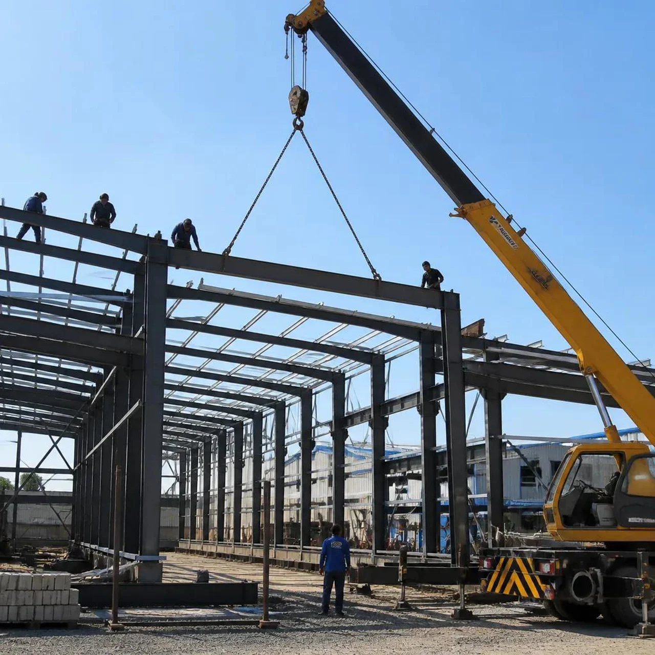 🏗️ نصب انواع سوله و اسکلت فلزی (پیچ و مهره‌ای و جوشی) با جرثقیل ۷ تن
