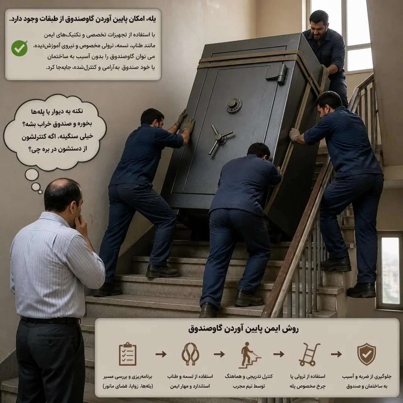 🏗️ حمل گاوصندوق به طبقات با جرثقیل | جابه‌جایی ایمن گاوصندوق سنگین در تهران